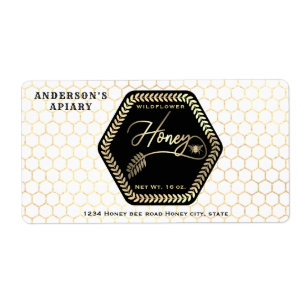 Hexagon branch  gold bee honey jar square sticker
