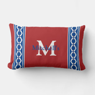 Hexagon Chain Modern Coastal Nautical Monogram Lum Lumbar Cushion