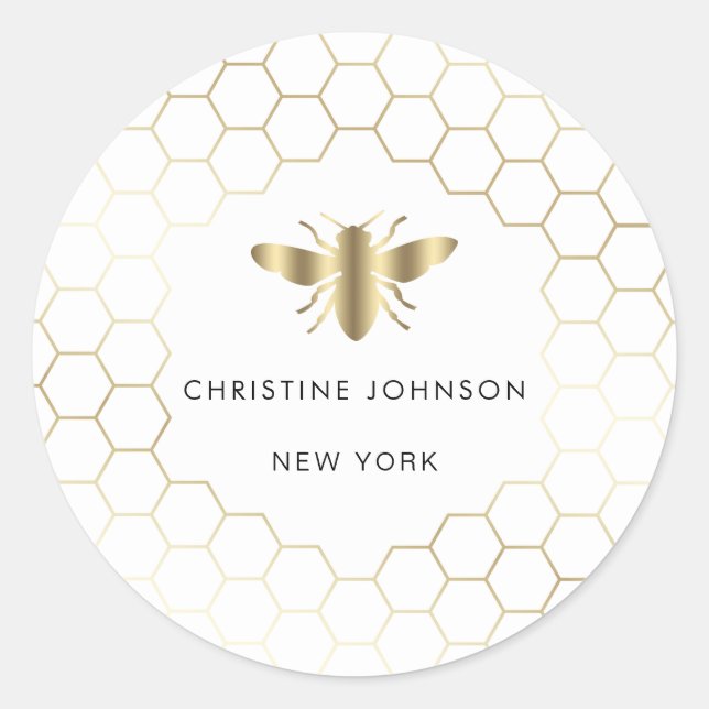 hexagon design bee logo classic round sticker (Front)