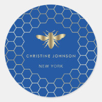 hexagon design bee logo on blue