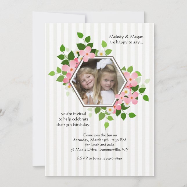 Hexagon Floral Photo Invitation (Front)