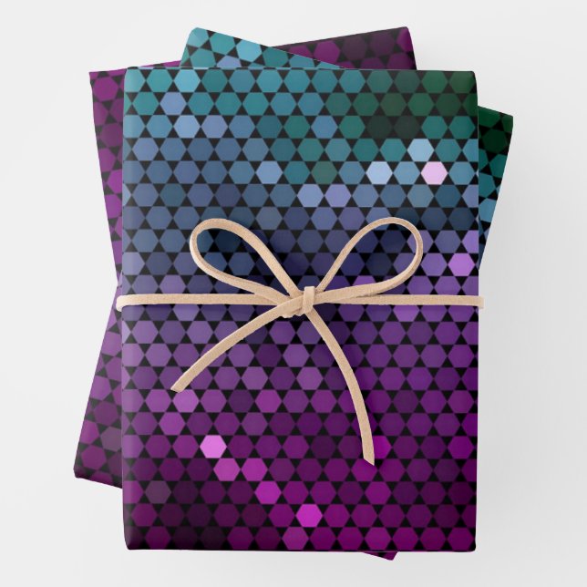 Hexagon geometric gradient Purple and Blue-Green Wrapping Paper Sheet (In situ)