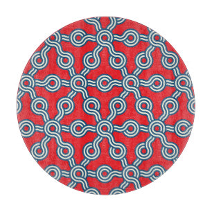 Hexagon grid, red blue, geometric pattern. cutting board