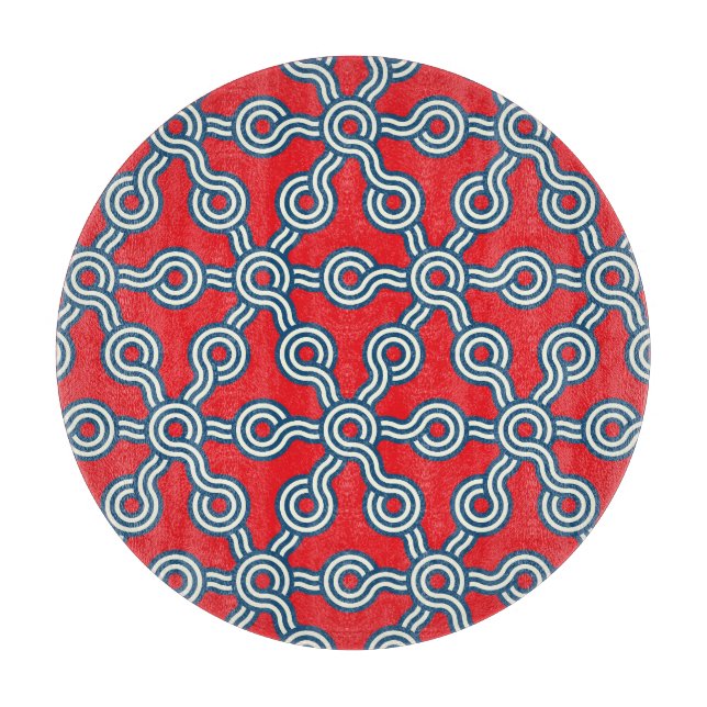 Hexagon grid, red blue, geometric pattern. cutting board (Front)