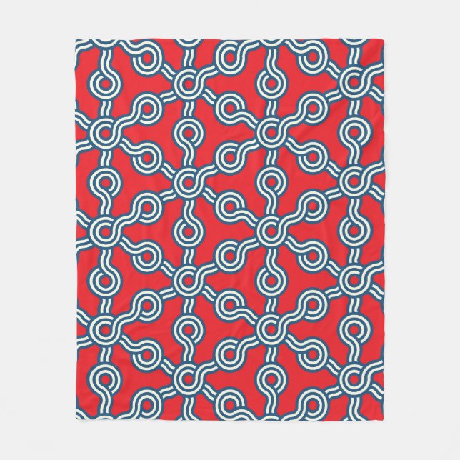 Hexagon grid, red blue, geometric pattern. fleece blanket (Front)