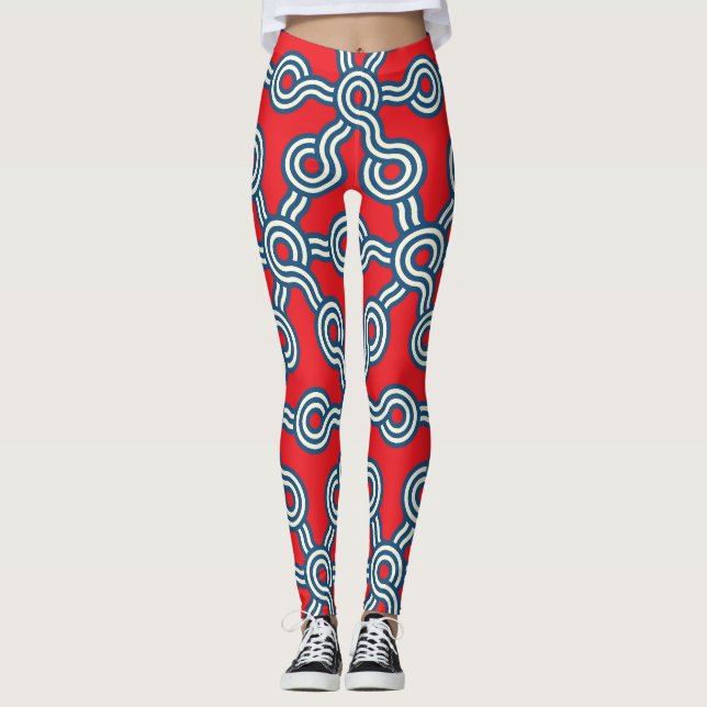 Hexagon grid, red blue, geometric pattern. leggings (Front)