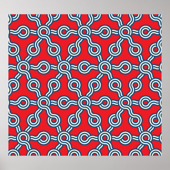 Hexagon grid, red blue, geometric pattern. poster (Front)