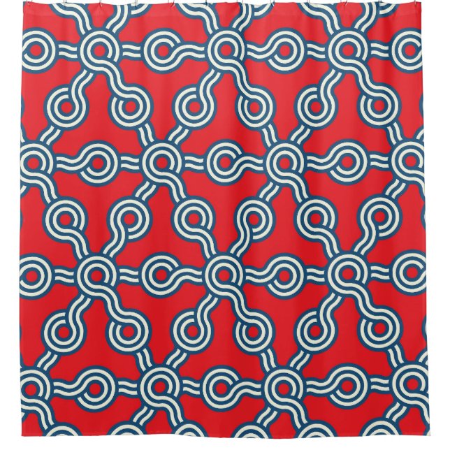 Hexagon grid, red blue, geometric pattern. shower curtain (Front)