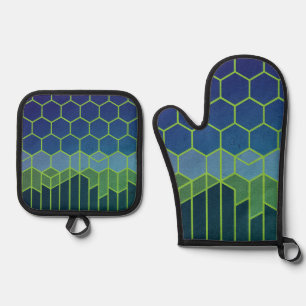 Hexagon Harmony Elegant Geometric Abstract Oven Mitt & Pot Holder Set