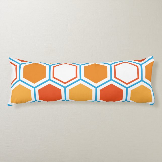 Hexagon in orange, blue and white body cushion (Front)