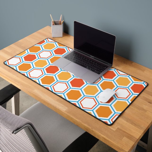 Hexagon in orange, blue and white desk mat (Office 2)