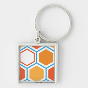 Hexagon in orange, blue and white key ring