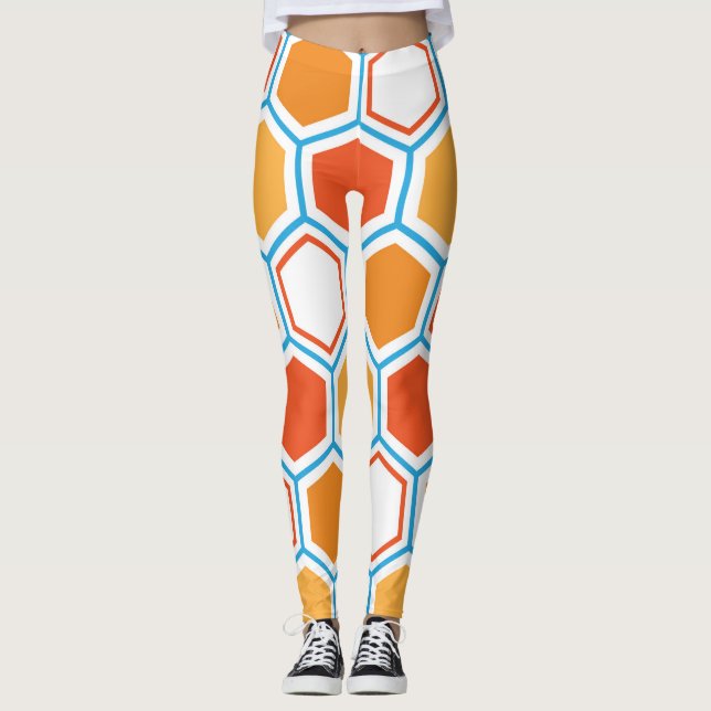 Hexagon in orange, blue and white leggings (Front)