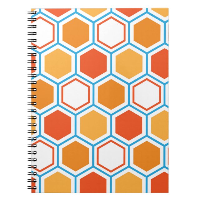 Hexagon in orange, blue and white notebook (Front)