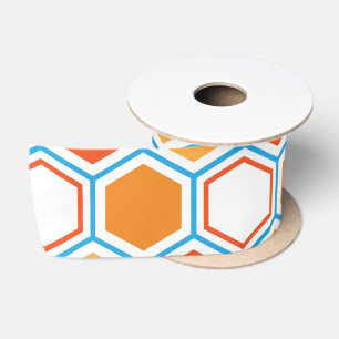 Hexagon in orange, blue and white satin ribbon