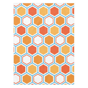 Hexagon in orange, blue and white tablecloth