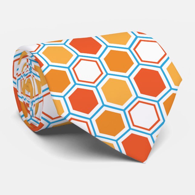 Hexagon in orange, blue and white tie (Rolled)