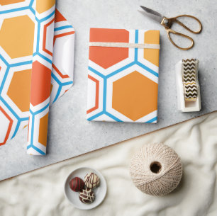 Hexagon in orange, blue and white wrapping paper