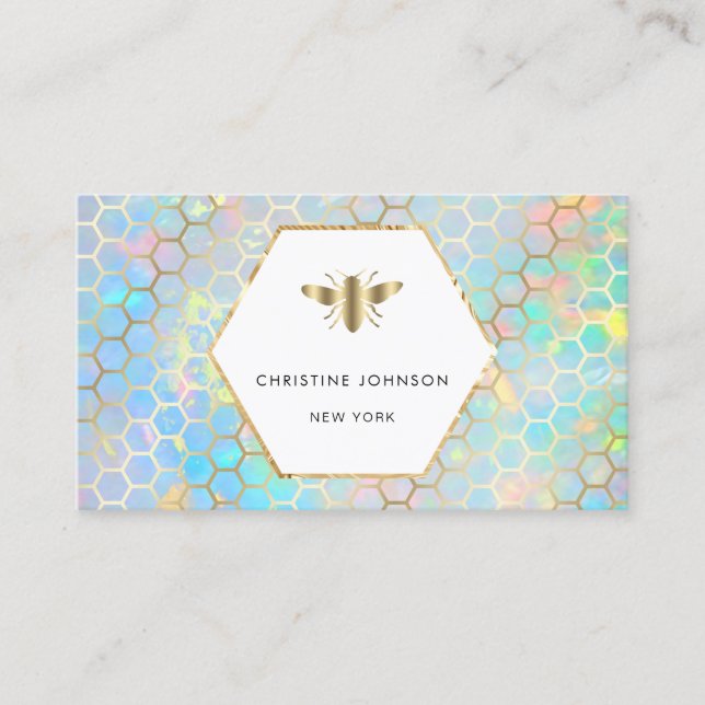 hexagon label bee logo business card (Front)
