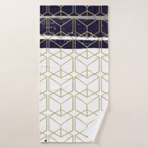 Hexagon Modern Navy Blue Gold Geometric Glam Bath Towel Set