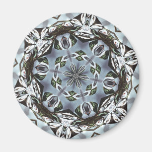 Hexagon Of Jungle Leaves and Tropical Flowers Magnet