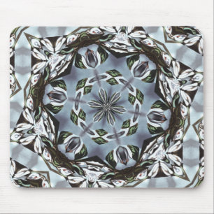 Hexagon Of Jungle Leaves and Tropical Flowers Mouse Pad