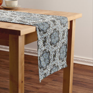 Hexagon Of Jungle Leaves and Tropical Flowers Short Table Runner