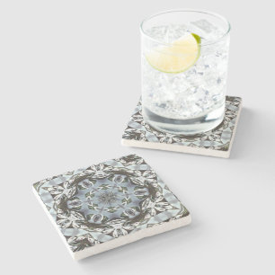 Hexagon Of Jungle Leaves and Tropical Flowers Stone Coaster