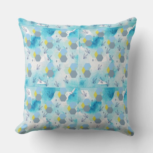 Hexagon on Blue Watercolor Background   Cushion (Front)