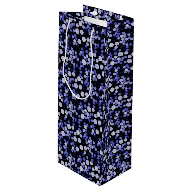 Hexagon pattern 01b.Blue. Black BG Wine Gift Bag (Front Angled)
