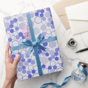 Hexagon pattern 01b.Blue. Offwhite BG Wrapping Paper