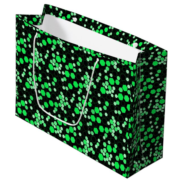 Hexagon pattern 02b.Green Black BG Large Gift Bag (Front Angled)