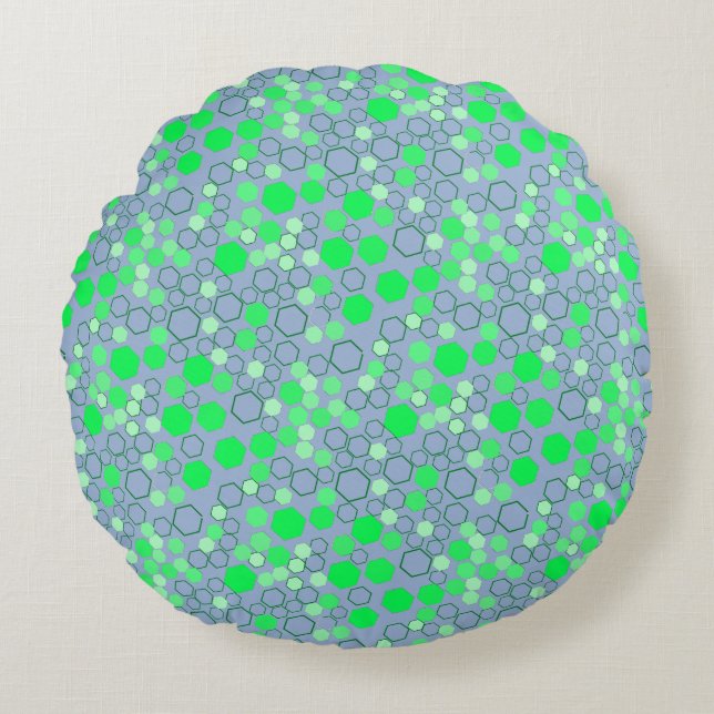 Hexagon pattern 02b.Green LBlue BG Round Cushion (Front)