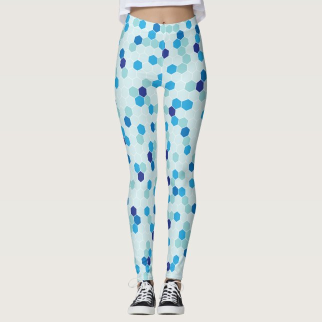 Hexagon Pattern Blue Leggings (Front)