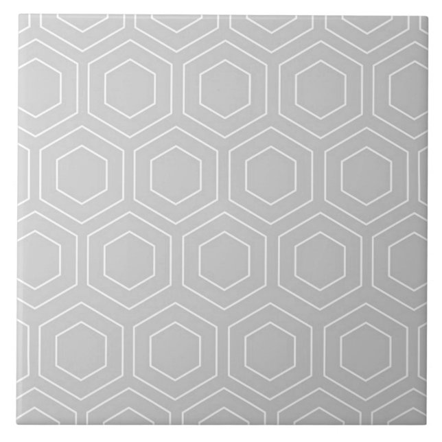 Hexagon Pattern Grey and White Modern Ceramic Tile (Front)