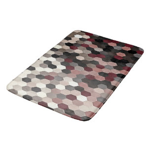 Hexagon Pattern In Grey and Burgundy Autumn Colour Bath Mat