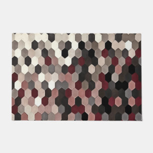 Hexagon Pattern In Grey and Burgundy Autumn Colour Doormat