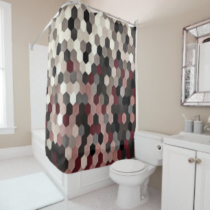 Hexagon Pattern In Grey and Burgundy Autumn Colour Shower Curtain