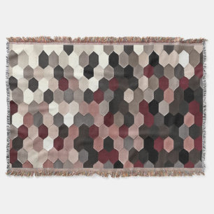 Hexagon Pattern In Grey and Burgundy Autumn Colour Throw Blanket