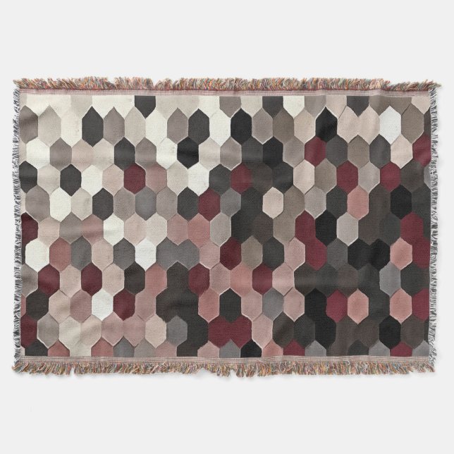 Hexagon Pattern In Grey and Burgundy Autumn Colour Throw Blanket (Front)