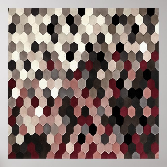Hexagon Pattern In Grey and Burgundy Autumn Poster (Front)