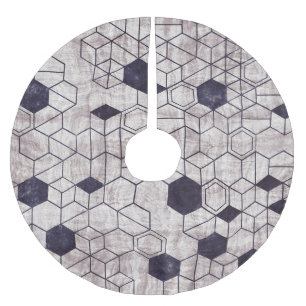 Hexagon pattern, isometric, grungy print brushed polyester tree skirt