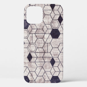 Hexagon pattern, isometric, grungy print iPhone 12 case