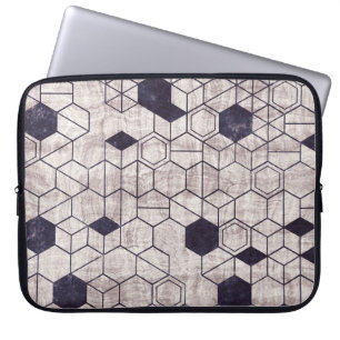 Hexagon pattern, isometric, grungy print laptop sleeve