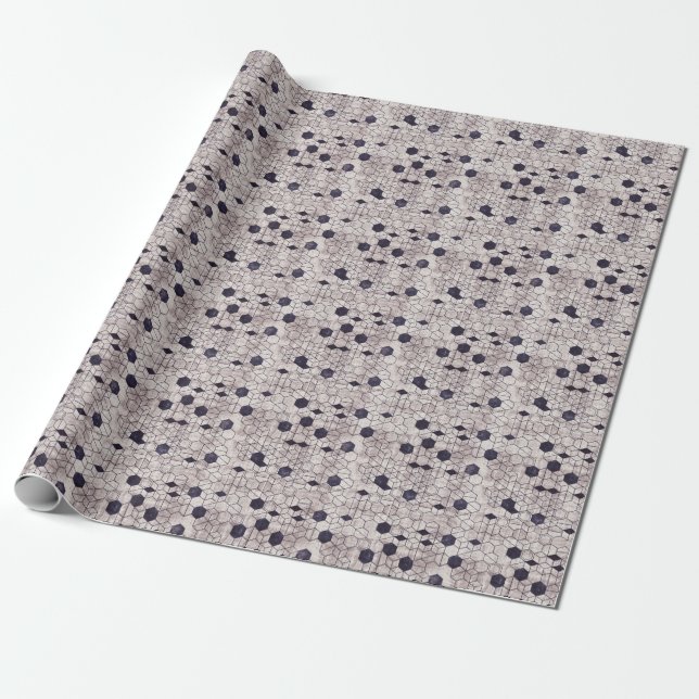Hexagon pattern, isometric, grungy print wrapping paper (Unrolled)