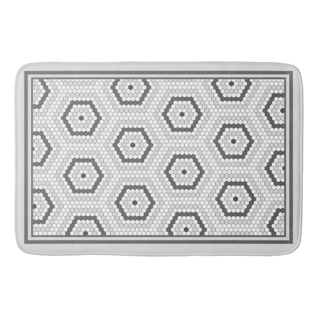 Hexagon Penny Tile Hex Tile Pattern Bath Mat (Front)
