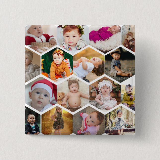 Hexagon Photo Collage 15 Cm Square Badge (Front)