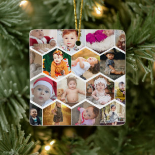 Hexagon Photo Collage Ceramic Ornament