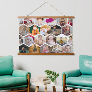 Hexagon Photo Collage Hanging Tapestry