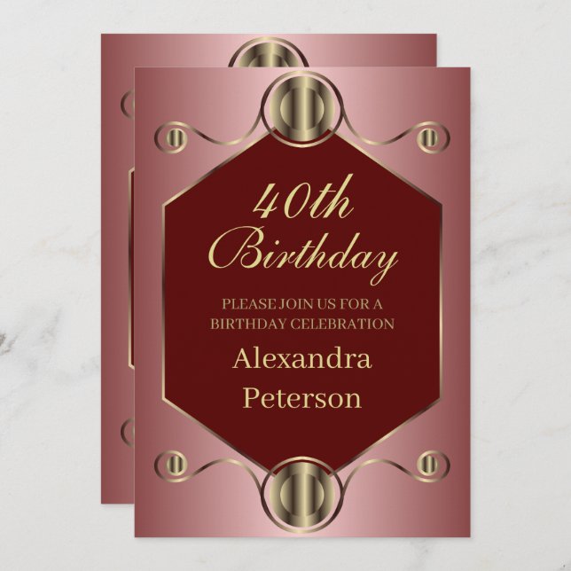 Hexagon Pink Red And Gold Geometric Birthday Invitation (Front/Back)